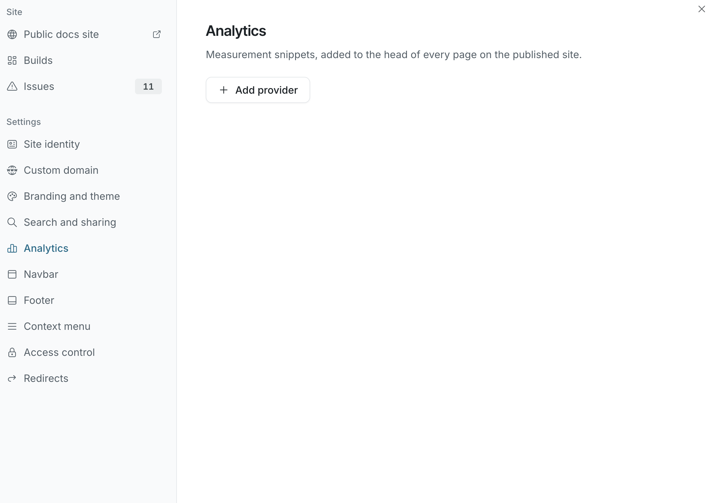 The Analytics section with the Add provider button