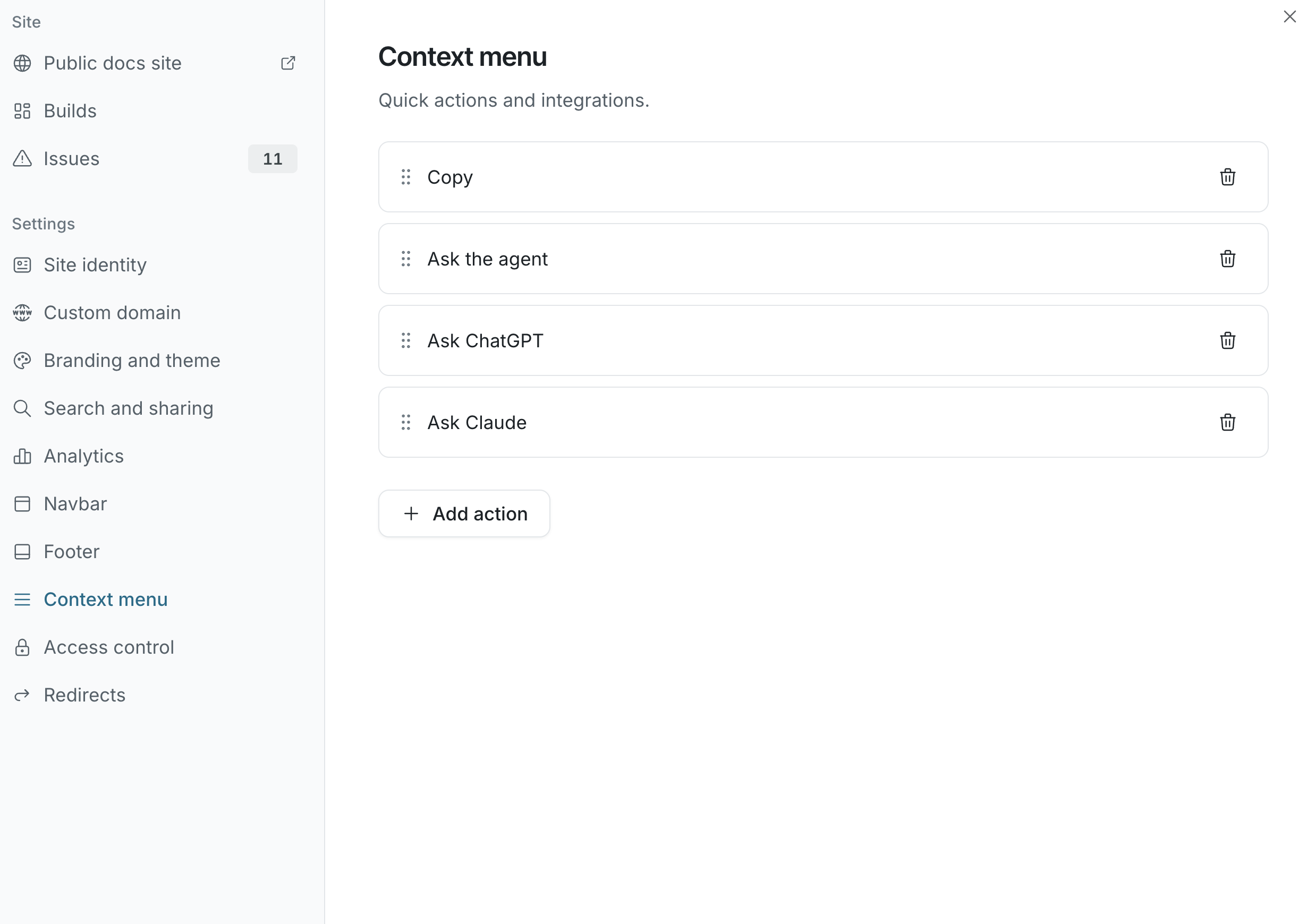 The Context menu section listing Copy, Ask the agent, Ask ChatGPT, and Ask Claude